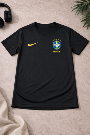 Camiseta Infantil Brasil Preta Estilo Seleção
