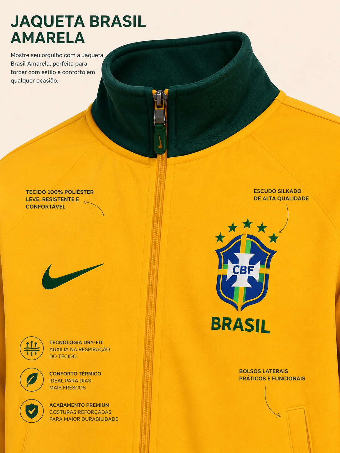 Jaqueta Nike Brasil CBF Amarela e Verde