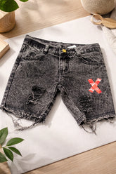 Bermuda Jeans Infantil Destroyed Black