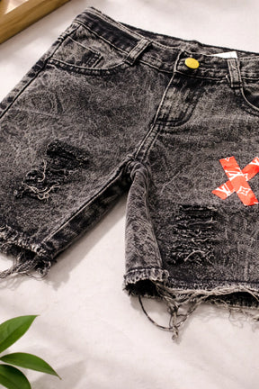Bermuda Jeans Infantil Destroyed Black