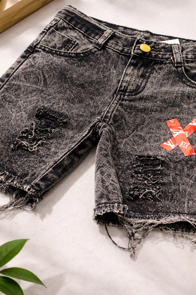 Bermuda Jeans Infantil Destroyed Black