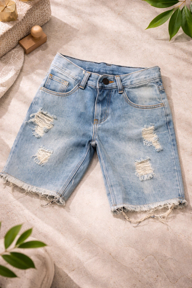 Bermuda Jeans Infantil Destroyed Light