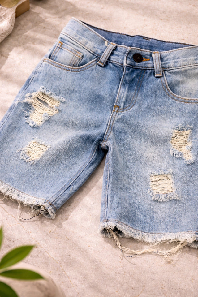 Bermuda Jeans Infantil Destroyed Light